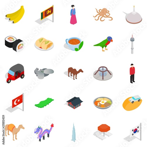 Relax in asia icons set. Isometric set of 25 relax in asia vector icons for web isolated on white background