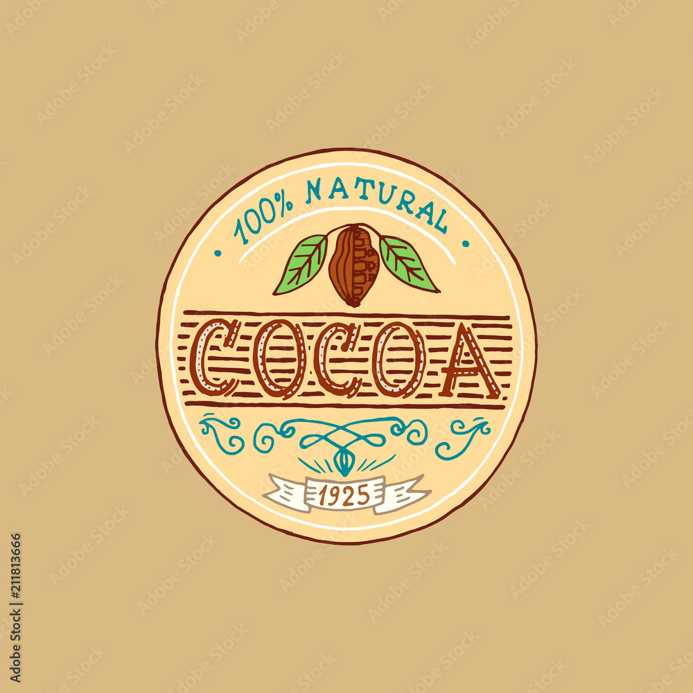 Cocoa and hot chocolate logos. modern vintage badges for the shop menu. Vector illustration. calligraphy style for frames, labels. engraved hand drawn in old sketch.