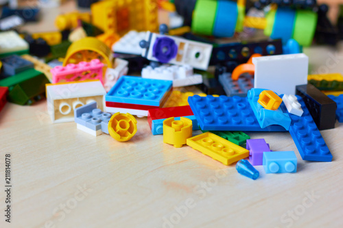 Many colored building blocks. Educational games for children.