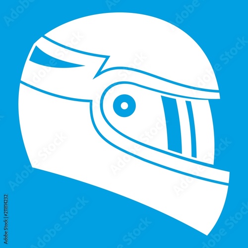 Racing helmet icon white isolated on blue background vector illustration
