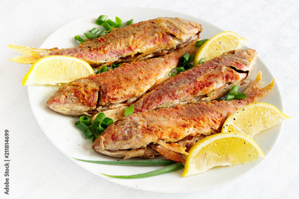 fried breaded goatfishes with lemon fried breaded goatfishes with lemon