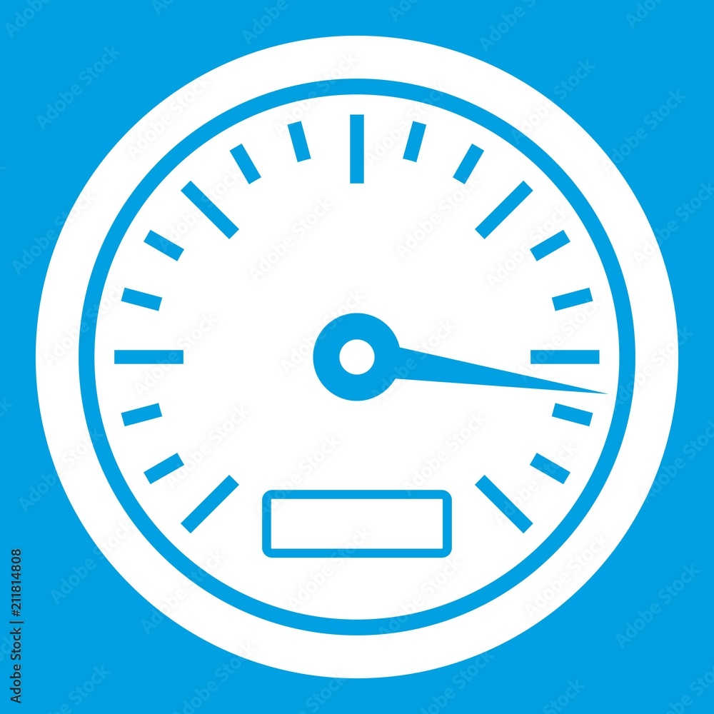 Speedometer icon white isolated on blue background vector illustration Speedometer icon white isolated on blue background vector illustration