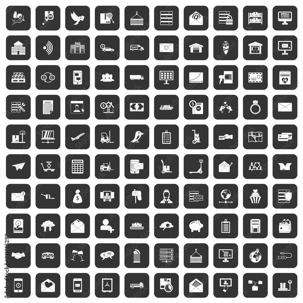 100 postal service icons set in black color isolated vector illustration 100 postal service icons set in black color isolated vector illustration
