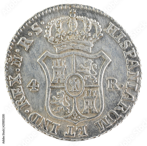 Ancient Spanish silver coin of the King Jose Napoleon. 1812. Coined in Madrid. 4 reales. Reverse. photo