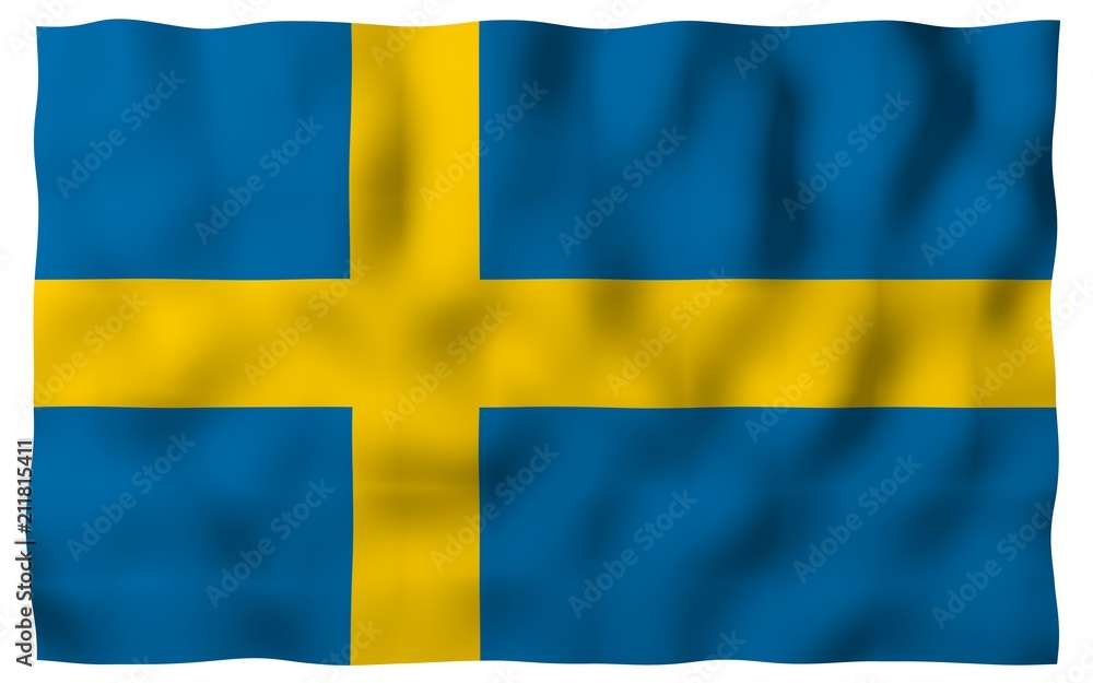 The flag of Sweden. Official state symbol of the Kingdom of Sweden. A blue field with a yellow Scandinavian cross that extends to the edges of the flag. 3d illustration The flag of Sweden. Official state symbol of the Kingdom of Sweden. A blue field with a yellow Scandinavian cross that extends to the edges of the flag. 3d illustration