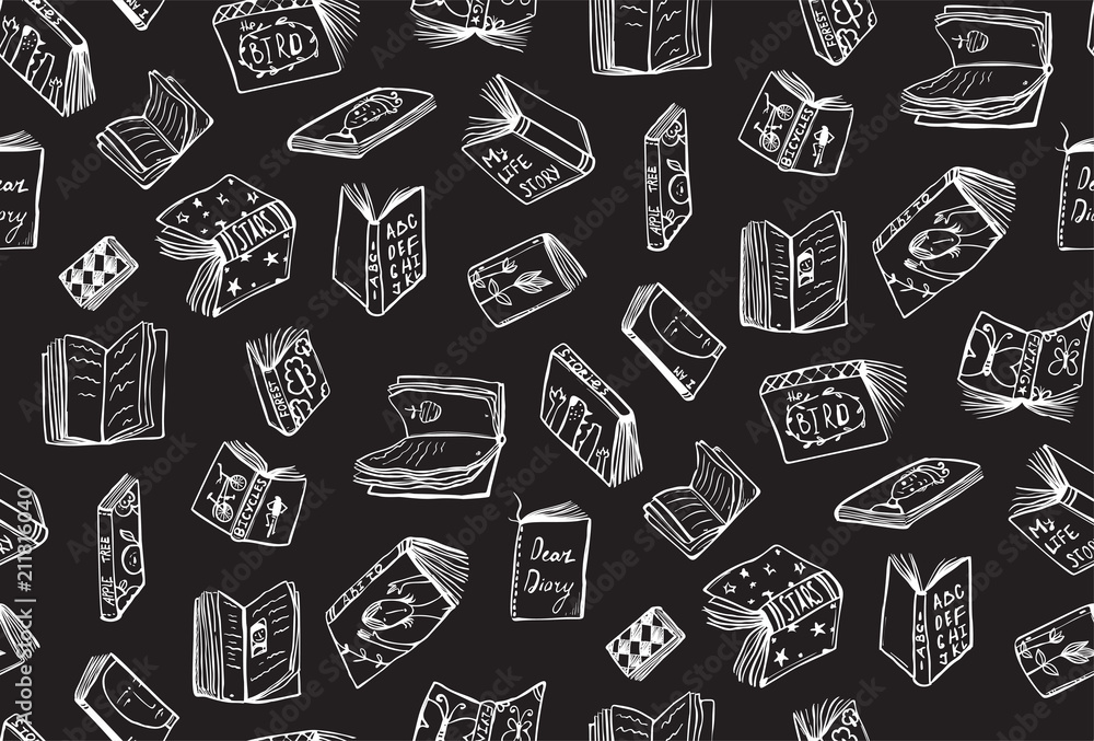 Black and white tileable library background design. Vector illustration. Black and white tileable library background design. Vector illustration.