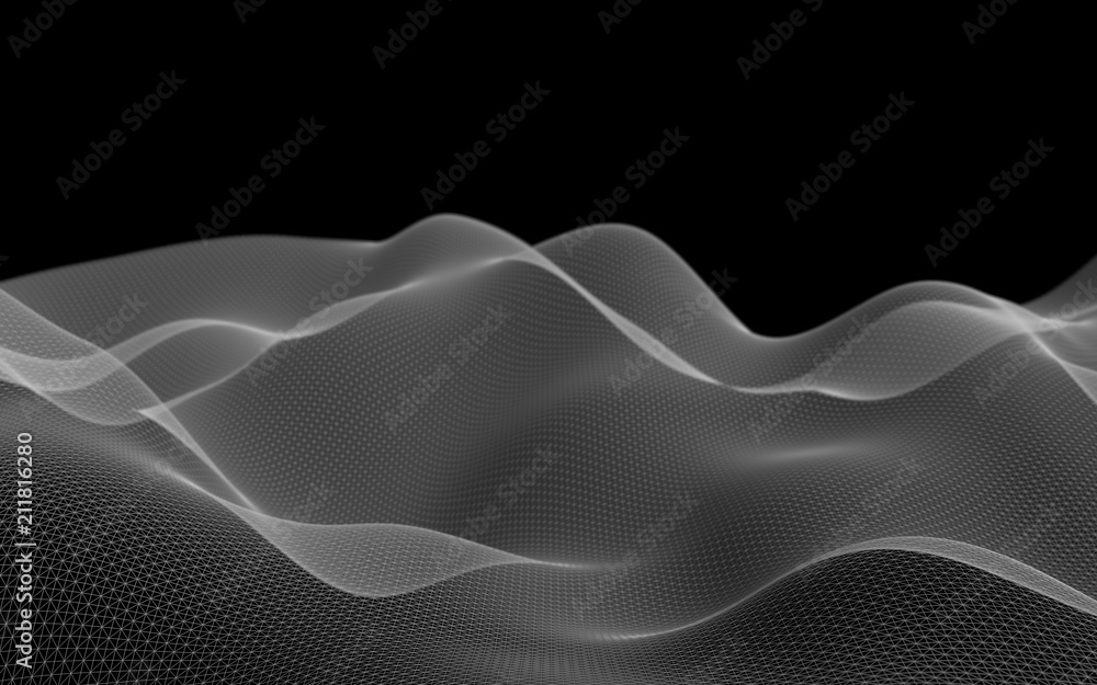Abstract landscape on a dark background. Cyberspace grid. Hi-tech network. 3D illustration Abstract landscape on a dark background. Cyberspace grid. Hi-tech network. 3D illustration