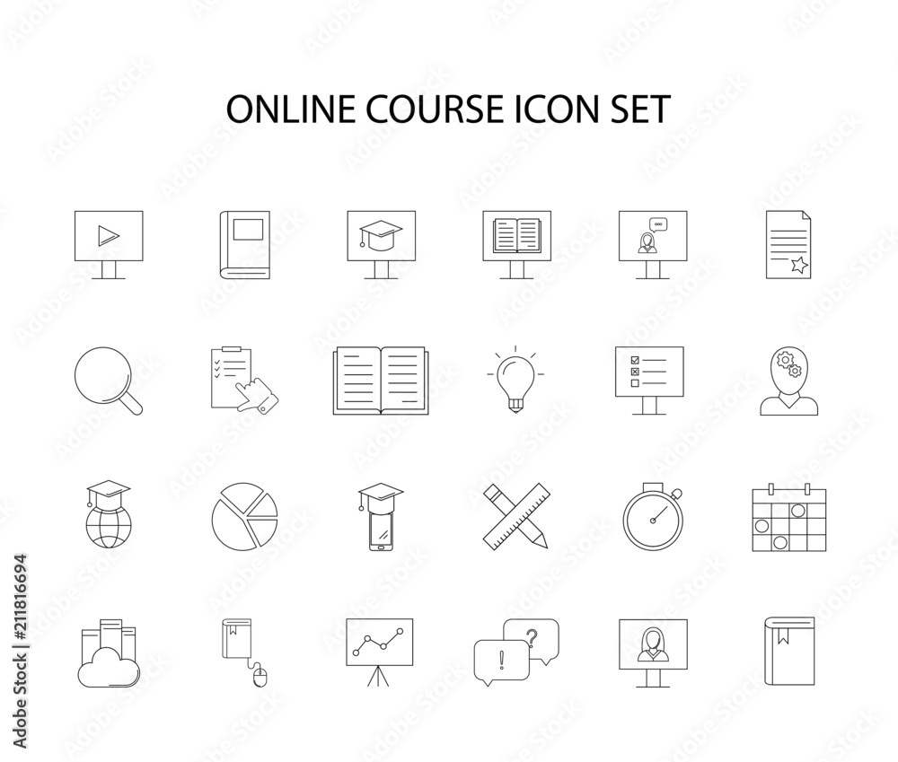 Line icons set. Online course pack. Vector illustration Line icons set. Online course pack. Vector illustration