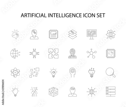 Line icons set. Artificial Intteligence pack. Vector illustration