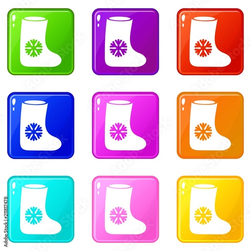 Felt boots icons of 9 color set isolated vector illustration