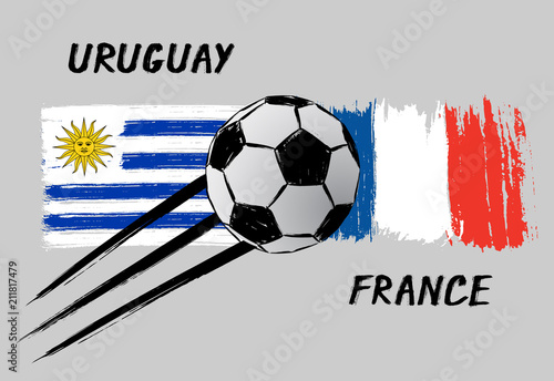 Flags of Uruguay and France - Icon for football championship - Grunge