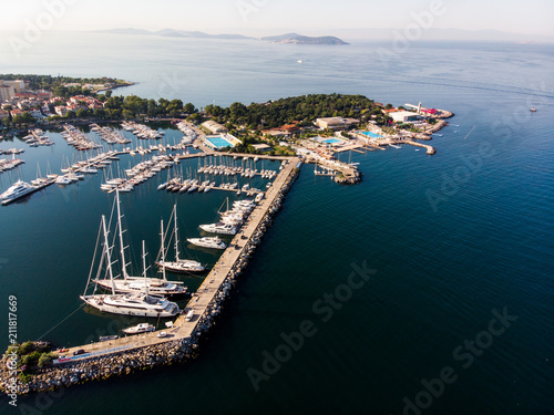 Aerial Drone View of Kalamis Fenerbahce Marina in Istanbul photo