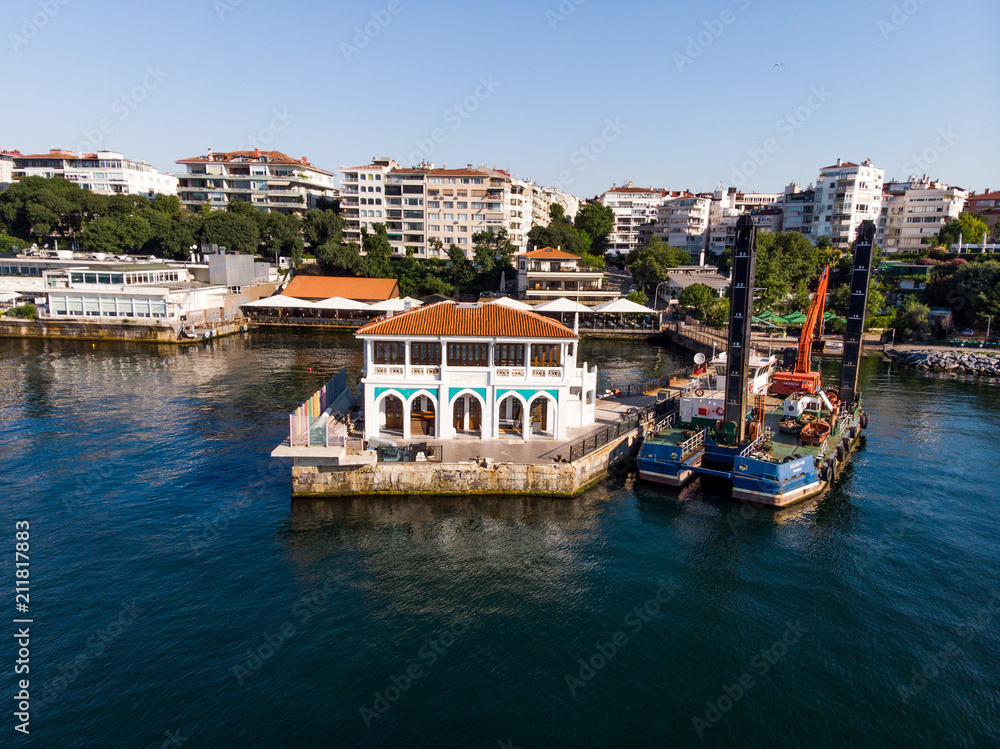 Aerial Drone View of Historical Moda Pier in Kadikoy / Istanbul.