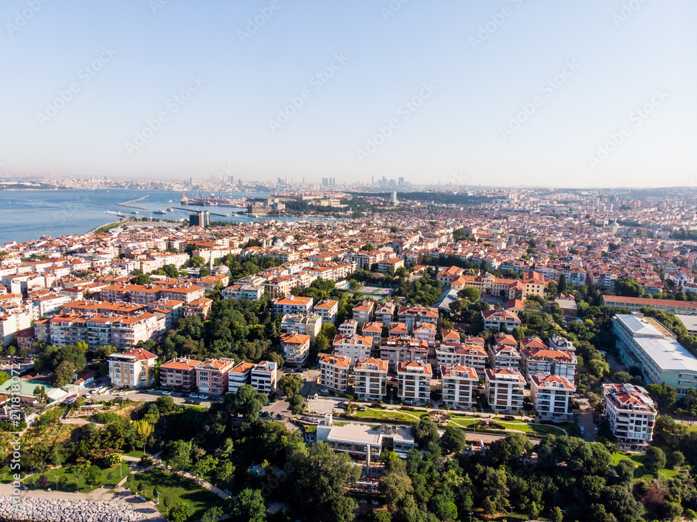 Aerial Drone View of Kadikoy Moda Seaside in Istanbul