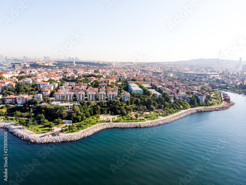 Fototapeta Naklejka Na Ścianę i Meble -  Aerial Drone View of Kadikoy Moda Seaside in Istanbul