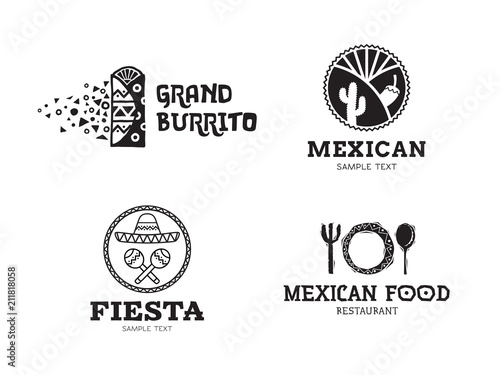 Vector Mexican Burrito Food Logo Set