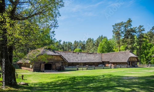 Old house in forest. Open-air ethnography museum near Riga, Latvia.