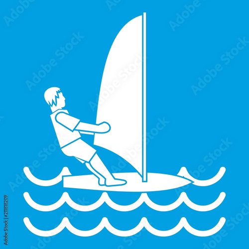 Man on windsurf icon white isolated on blue background vector illustration