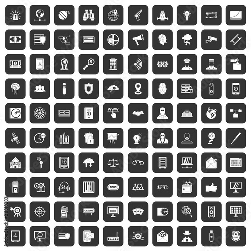 100 security icons set in black color isolated vector illustration