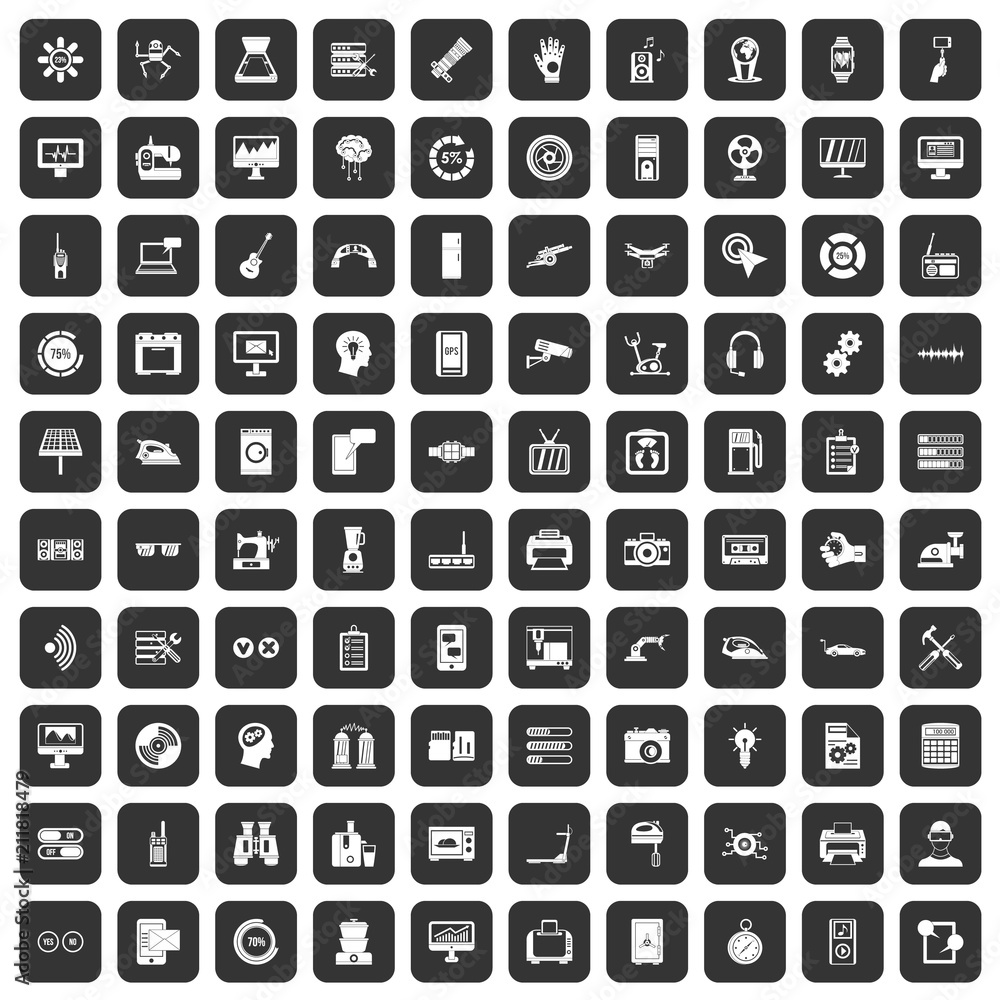 100 settings icons set in black color isolated vector illustration 100 settings icons set in black color isolated vector illustration
