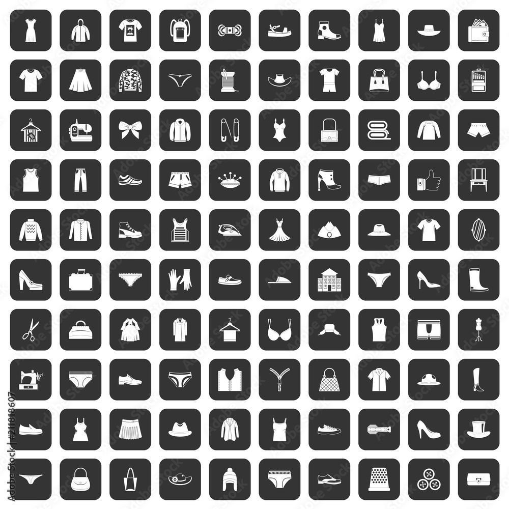 100 sewing icons set in black color isolated vector illustration 100 sewing icons set in black color isolated vector illustration
