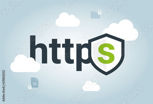 Secure your site with HTTPS, internet communication protocol that protects the integrity and confidentiality of data between the user's computer and the site vector illustration. security. cloud