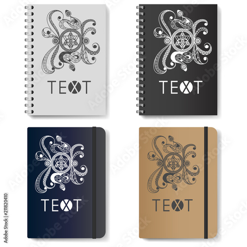 Graphic illustration with diaries with symbols 2