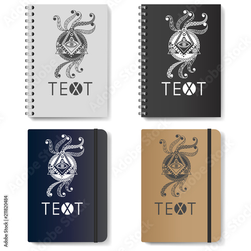 Graphic illustration with diaries with symbols 3