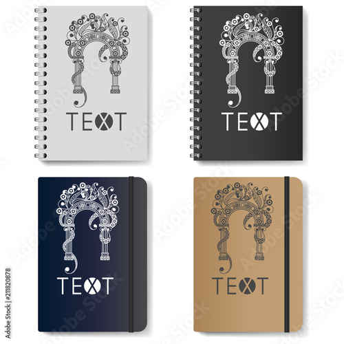 Graphic illustration with diaries with symbols 7