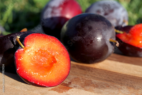 Santa Rosa Plums in California (Close-up) photo