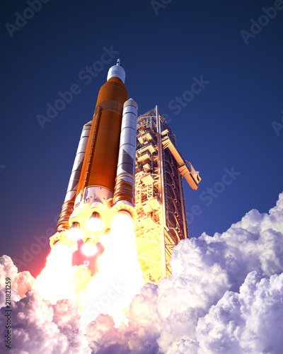 American Space Launch System Takes Off. 3D Illustration.