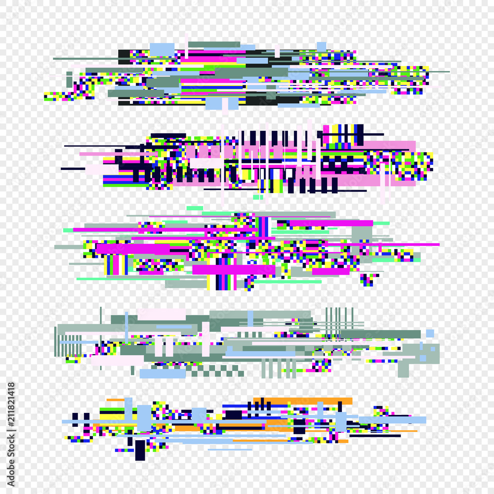 Glitch Effect Style Elements Set. Vector