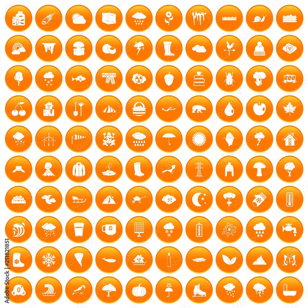 100 clouds icons set in orange circle isolated vector illustration 100 clouds icons set in orange circle isolated vector illustration