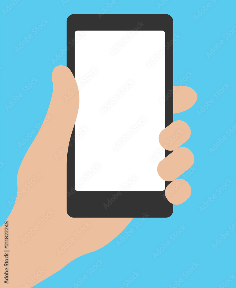 Hand holding smartphone. Social network, social media usage on mobile device. Concept for websites, web banner. Flat design vector illustration. EPS10 Hand holding smartphone. Social network, social media usage on mobile device. Concept for websites, web banner. Flat design vector illustration. EPS10