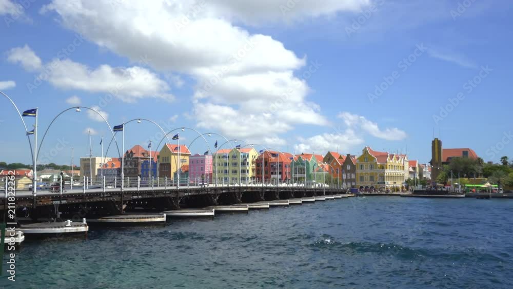 Time lapse of moving floating bridge - Willemstad downtown, Curacao Time lapse of moving floating bridge - Willemstad downtown, Curacao