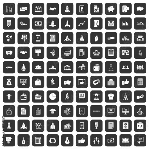 100 startup icons set in black color isolated vector illustration