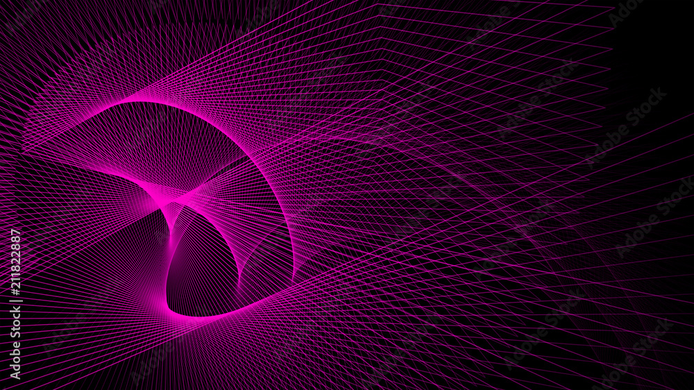 Abstract geometric black background with violet and purple curves and ...