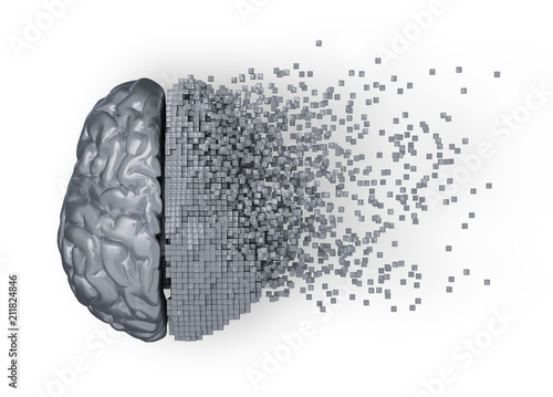Dezintegracja metalowego mózgu mózgu. Ilustracja 3D.