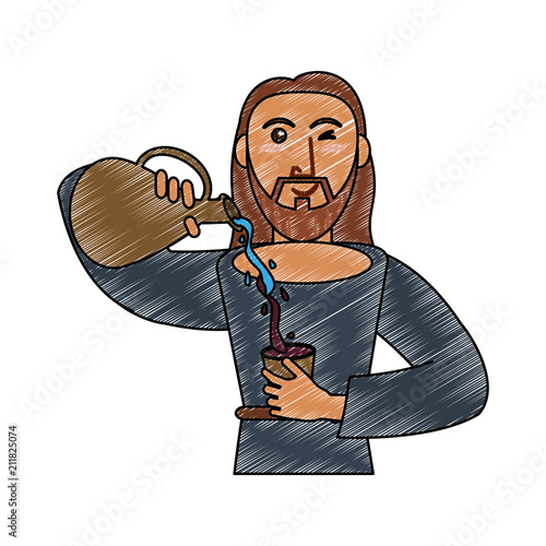 Jesuschrist turning water into wine vector illustration graphic design