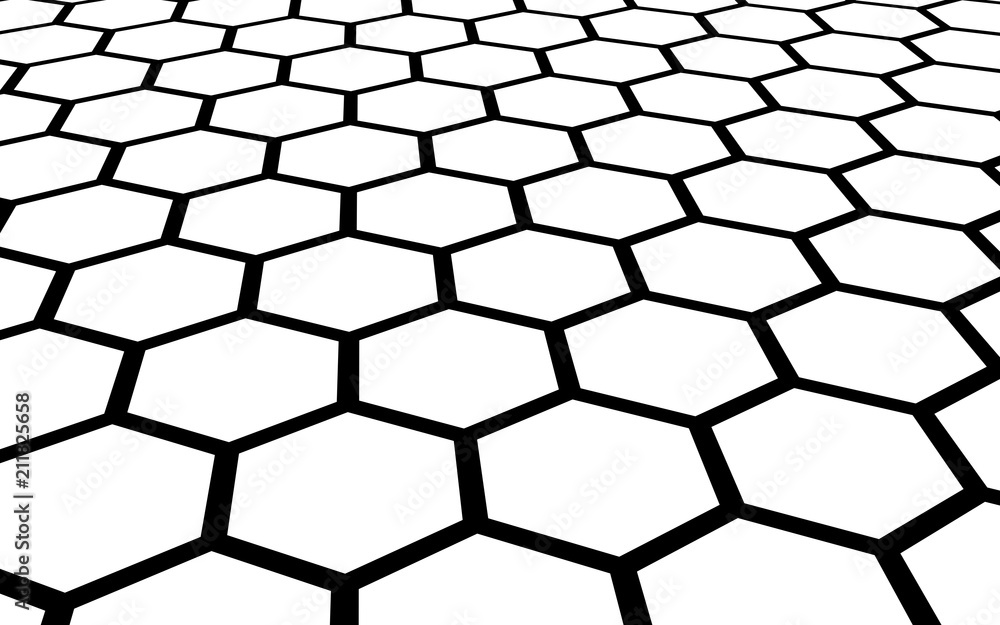 Black honeycomb on a white background. Perspective view on polygon look like honeycomb. Isometric geometry. 3D illustration Black honeycomb on a white background. Perspective view on polygon look like honeycomb. Isometric geometry. 3D illustration