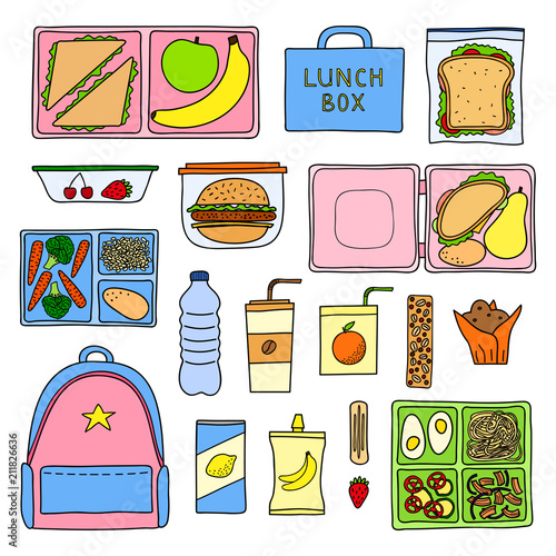 Set of hand drawn lunch boxes.