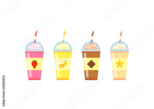 Set of flat milkshakes to go.