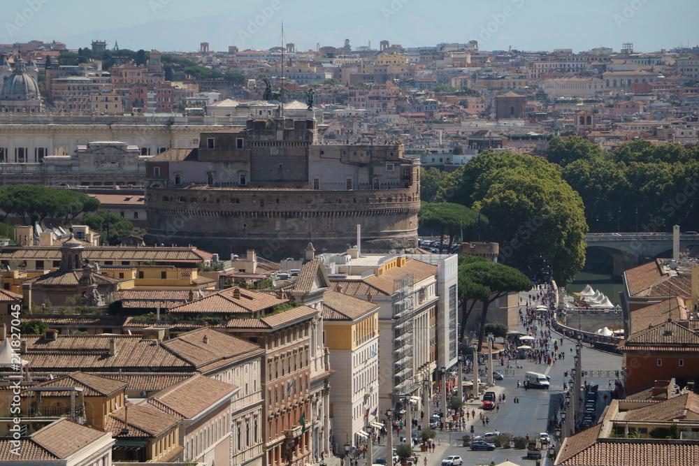 View from St. Peter's Basilica to Castel Sant’Angelo in Rome Italy