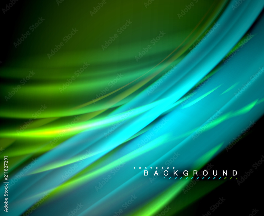 Neon glowing wave, magic energy and light motion background. Vector wallpaper template Neon glowing wave, magic energy and light motion background. Vector wallpaper template