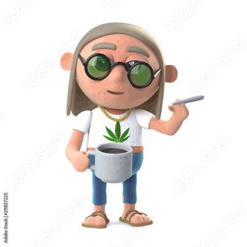 Vector 3d Hippie stoner has an umbrella