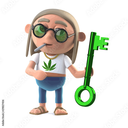 Vector 3d Hippie stoner has an umbrella