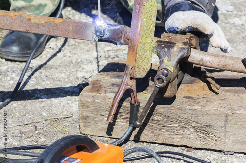 Welding and bright sparks.