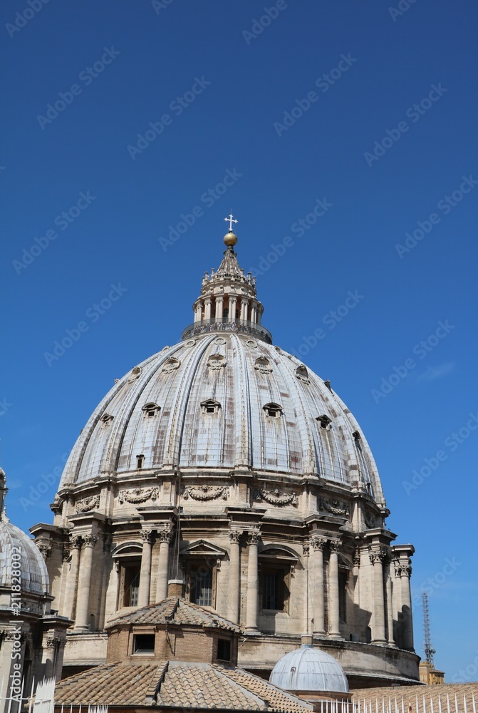 St. Peter's Basilica  Dome in the Vatican in Rome, Italy