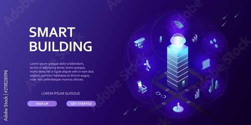 3D smart building Infographics Isometric concept Automation control system