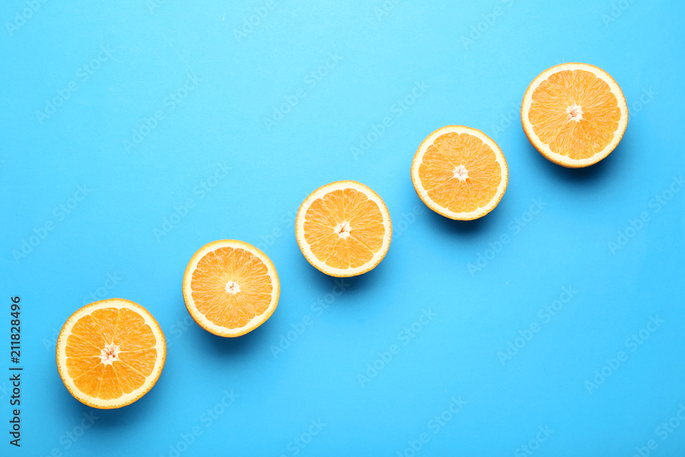 Orange fruit on blue background Orange fruit on blue background
